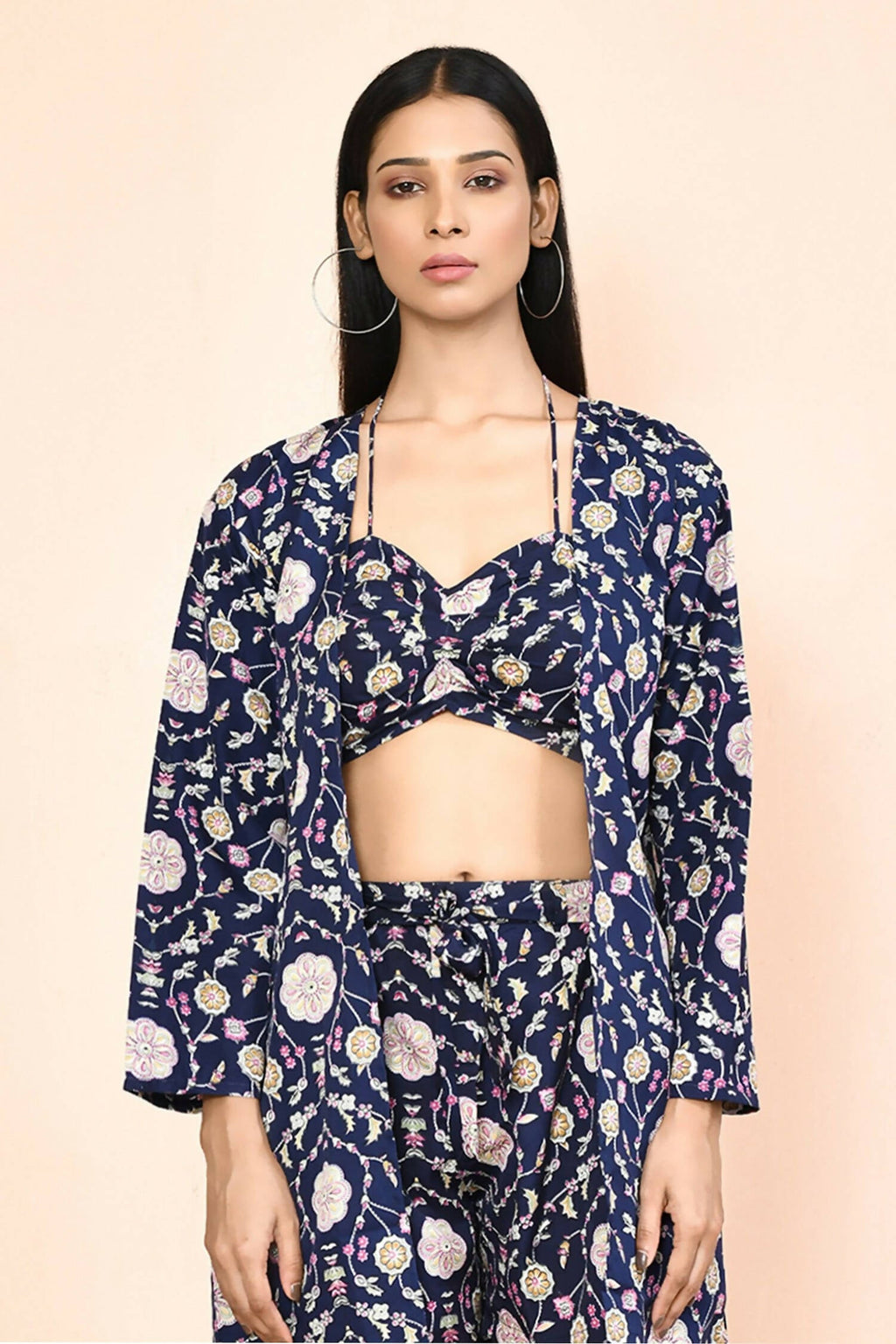 Navy Blue Platinum Creap Printed Co-Sets - Femella | Grocsy