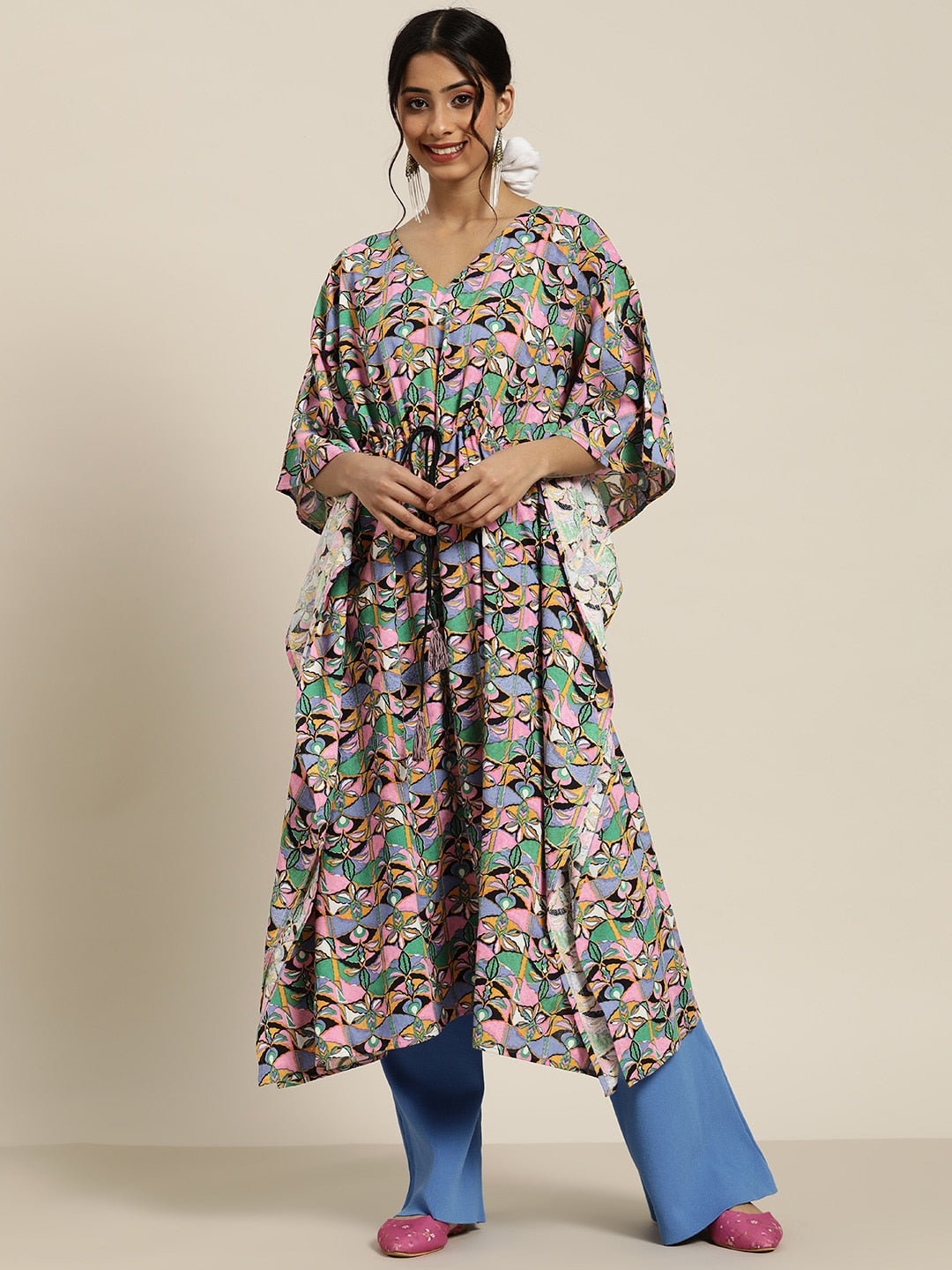 Sangria Gorgeous Green Cotton Kaftan Kurta | Grocsy