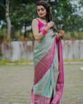 DEIANA'S Beautiful Designer Golden zari Soft Lichi Silk Saree - Sky | Grocsy