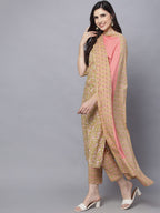 HERE&NOW Women Mustard Yellow Floral Printed Pure Cotton Kurta Set | Grocsy