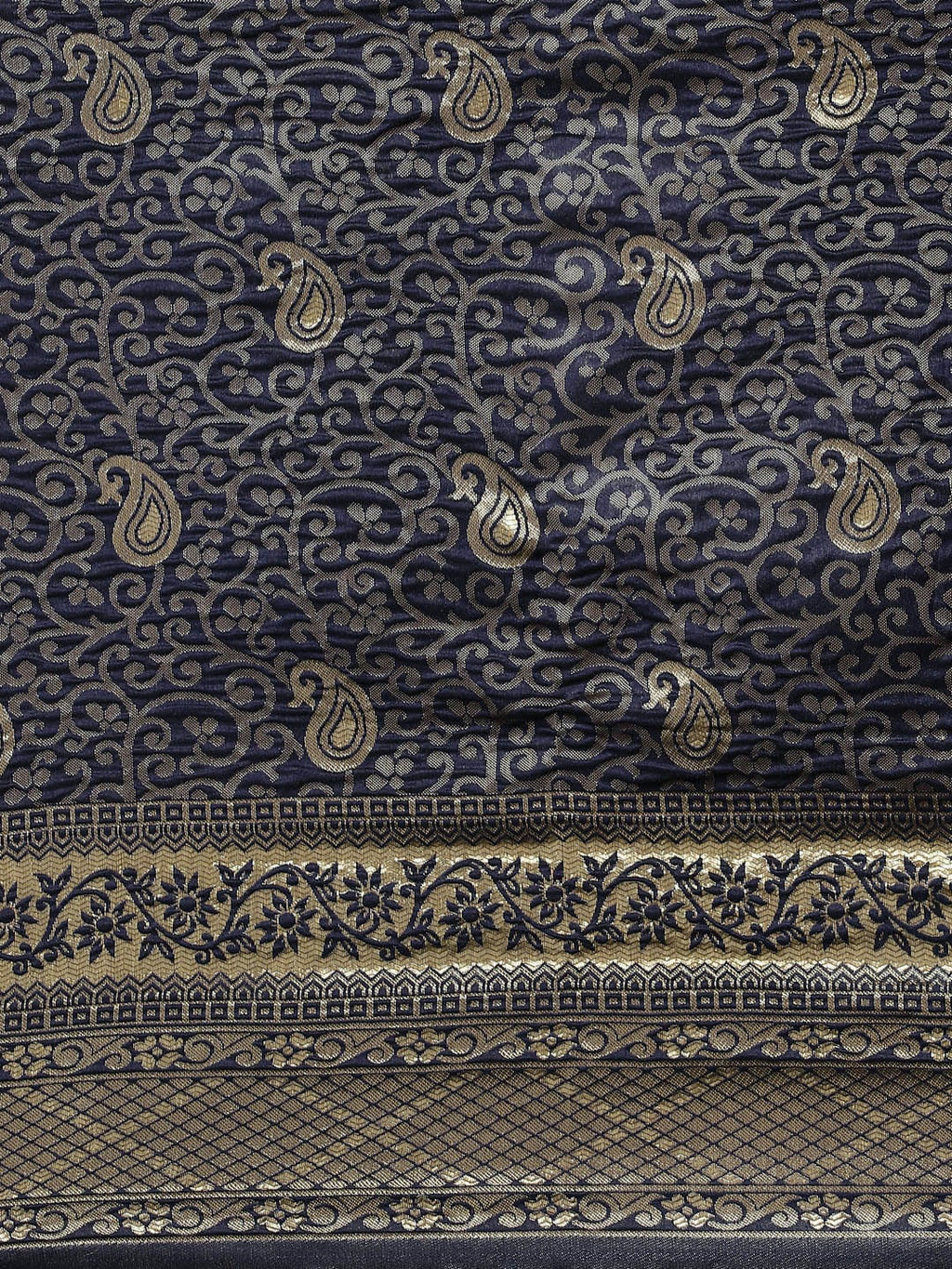 Saree Mall Navy Blue & Gold-Toned Ethnic Motifs Zari Silk Blend Banarasi Sarees | Grocsy
