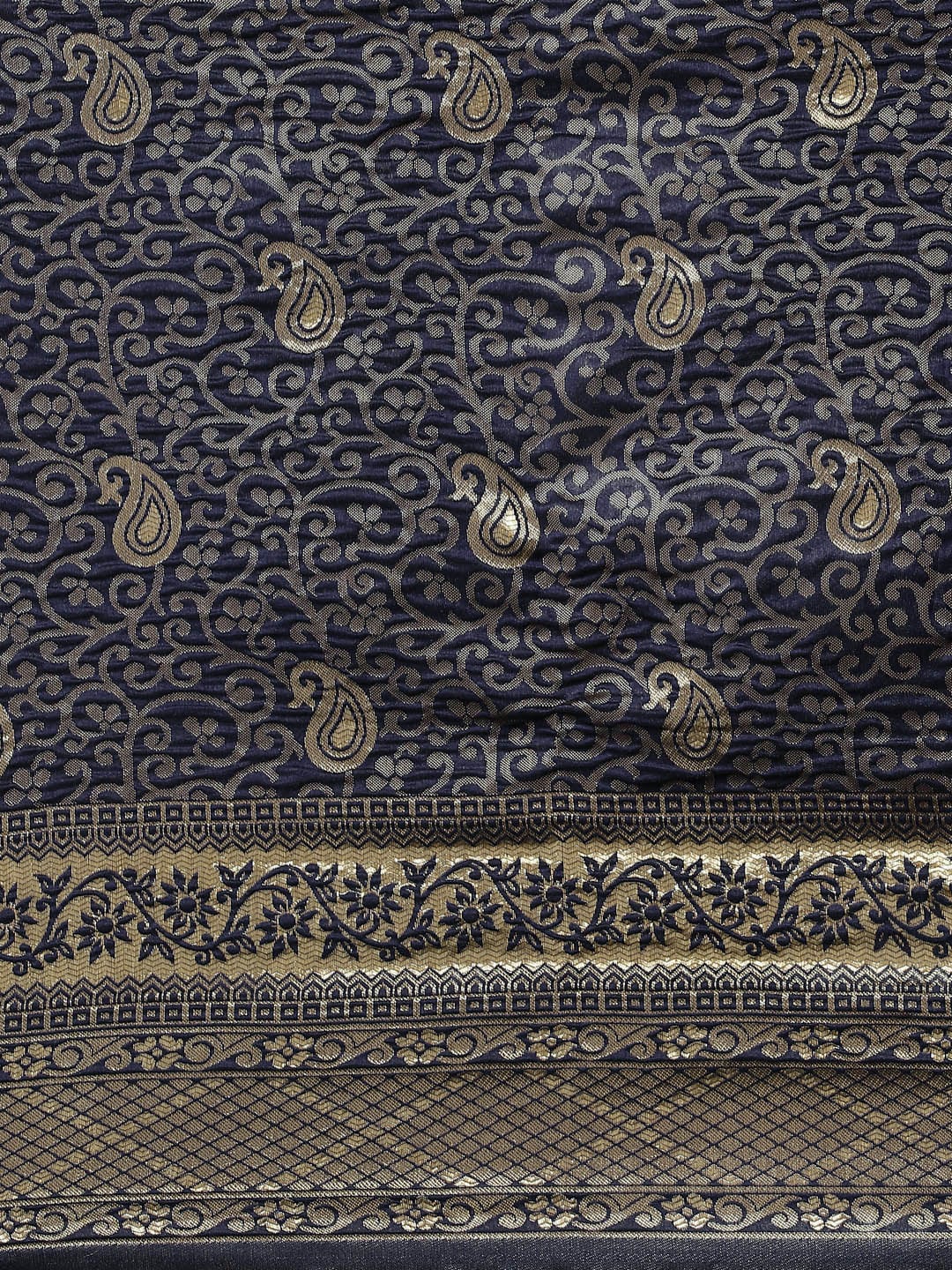 Saree Mall Navy Blue & Gold-Toned Ethnic Motifs Zari Silk Blend Banarasi Sarees | Grocsy