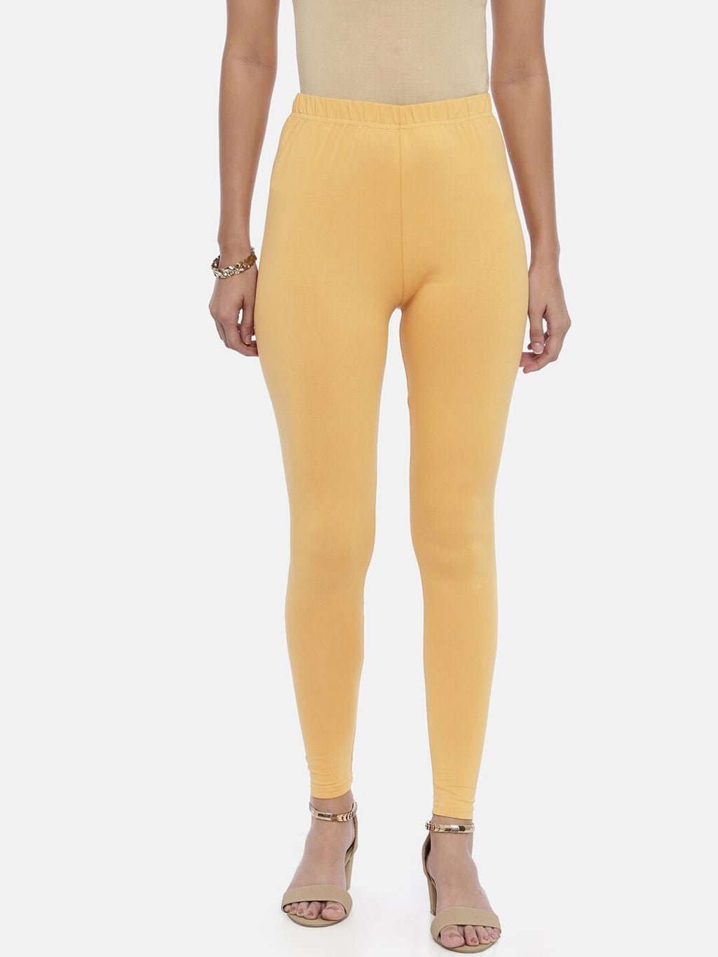 Souchii Beige Solid Slim-Fit Ankle-Length Leggings | Grocsy