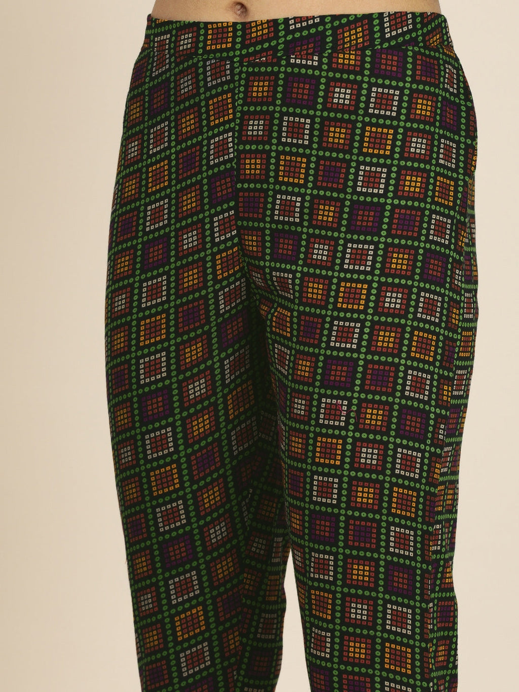 Sangria Women Green Pure Cotton Bandhani Kurta with Trousers | Grocsy
