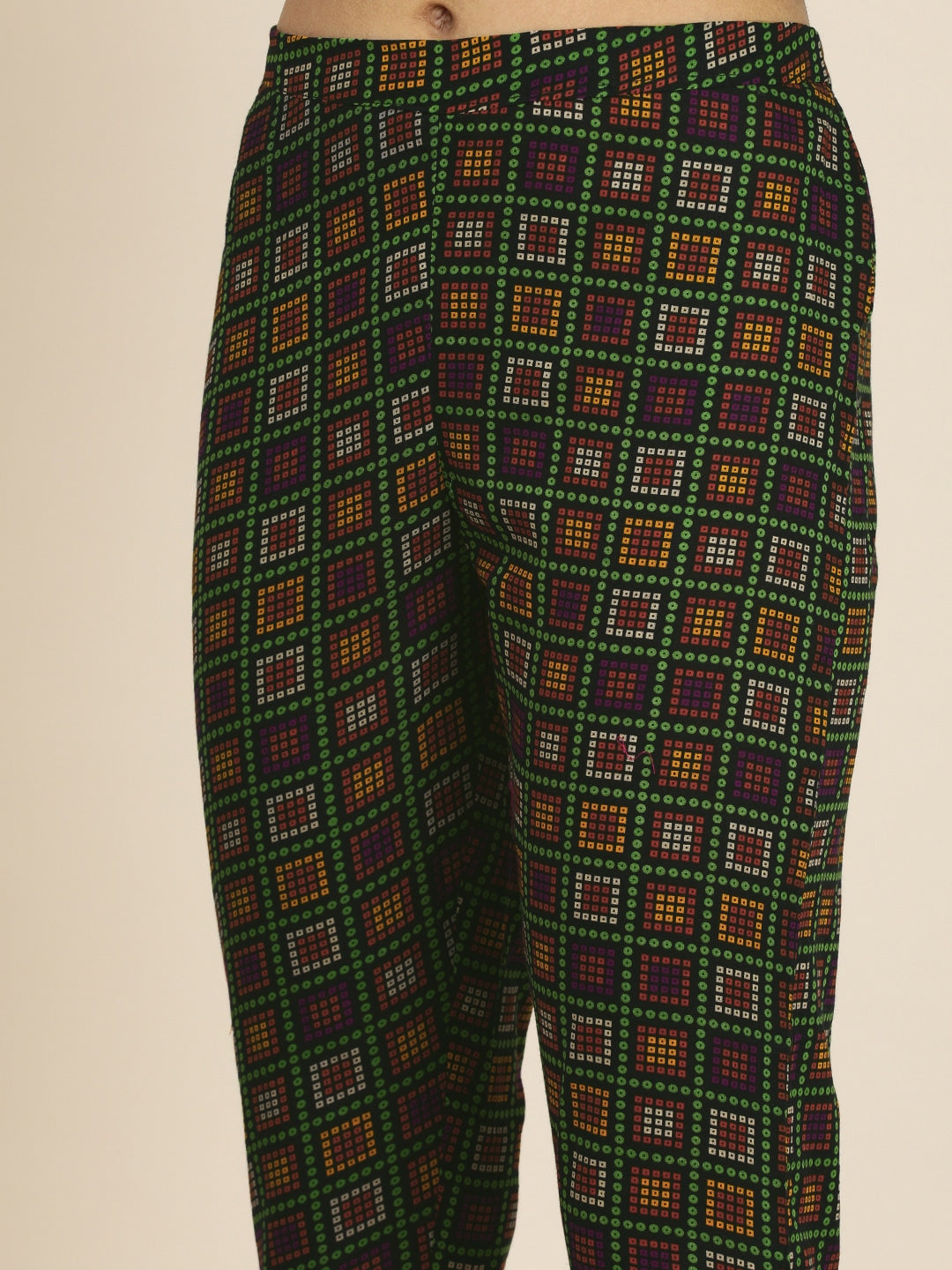 Sangria Women Green Pure Cotton Bandhani Kurta with Trousers | Grocsy