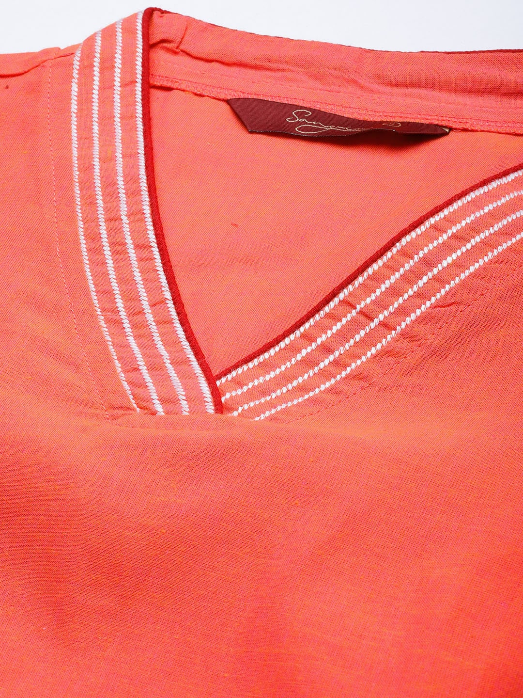 Sangria Women Coral Orange Solid Pure Cotton Kurta | Grocsy