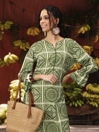Sangria Ethnic Motifs Printed Puff Sleeves Kurta with Dhoti Pants | Grocsy