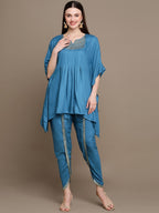 HERE&NOW Floral Embroidered Sequined Kaftan Kurti with Dhoti Pants | Grocsy