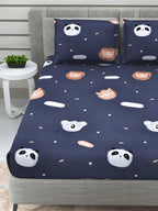 DREAM WEAVERZ Navy Blue & White Conversational Glazed Cotton 220 TC King Bedsheet with 2 Pillow Covers | Grocsy