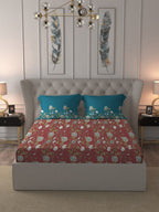 MYTRIDENT Maroon White Floral Pure Cotton 144 TC Queen Bedsheet With 2 Pillow Covers | Grocsy