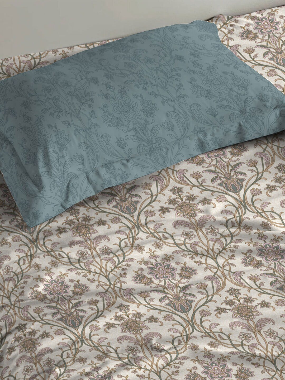 MYTRIDENT Dusk and Dawn Beige Ethnic Motifs Cotton 144 TC Single Bedsheet 1 Pillow Cover | Grocsy