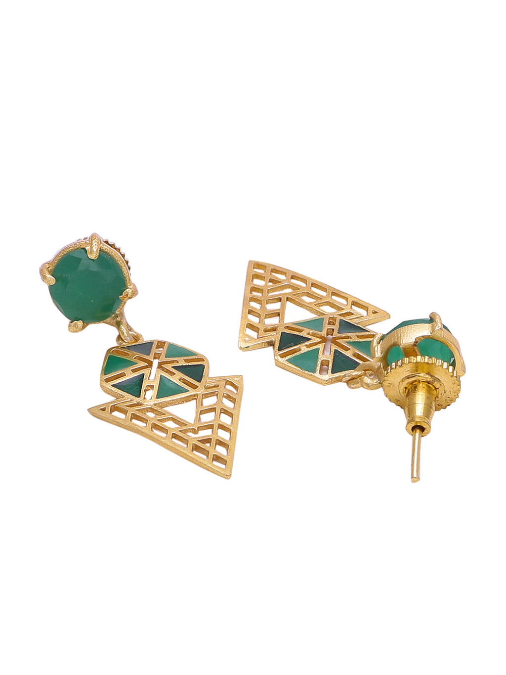 Shoshaa Green Gold-Polished Enamelled Contemporary Drop Earrings | Grocsy