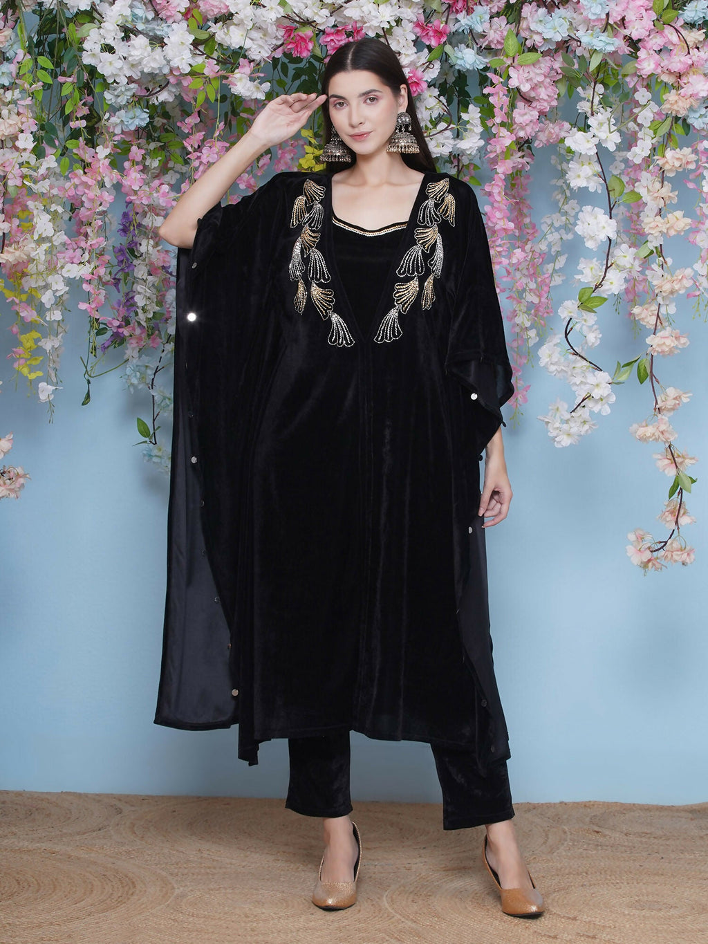 Joban Fashion Black Hand Embellished Kaftaan with ineer and Pant | Grocsy