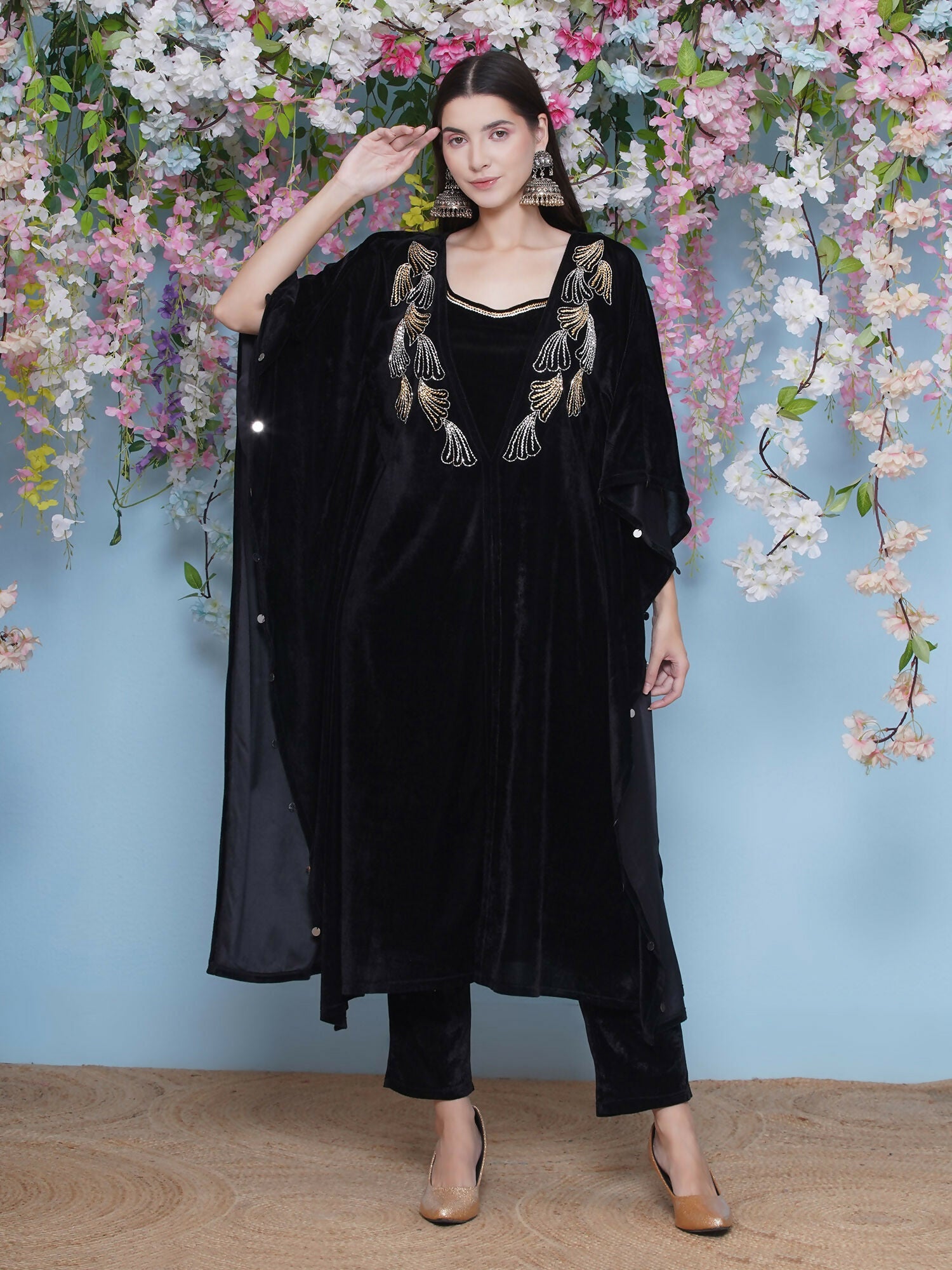 Joban Fashion Black Hand Embellished Kaftaan with ineer and Pant | Grocsy