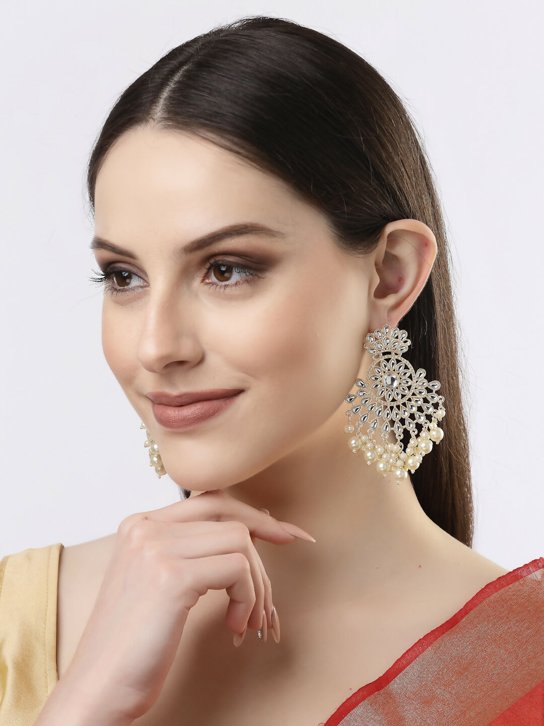 NVR Women Gold-Polished Kundan Chandbali Earrings | Grocsy