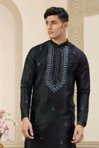 Raivat Ethnic Banarasi Art Silk Thread and Mirror Work Kurta Pajama In Black Colour | Grocsy