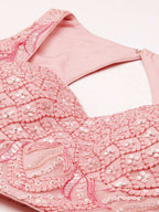 House of Panchhi Coral Pink Net Sequins and Zarkan embroidery Lehenga choli & Dupatta | Grocsy
