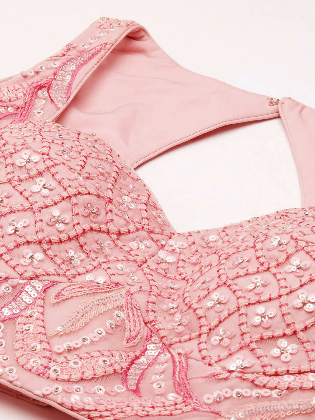 House of Panchhi Coral Pink Net Sequins and Zarkan embroidery Lehenga choli & Dupatta | Grocsy