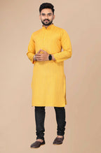 Men's Mustard Striped Cotton Kurta - Mahotsav | Grocsy