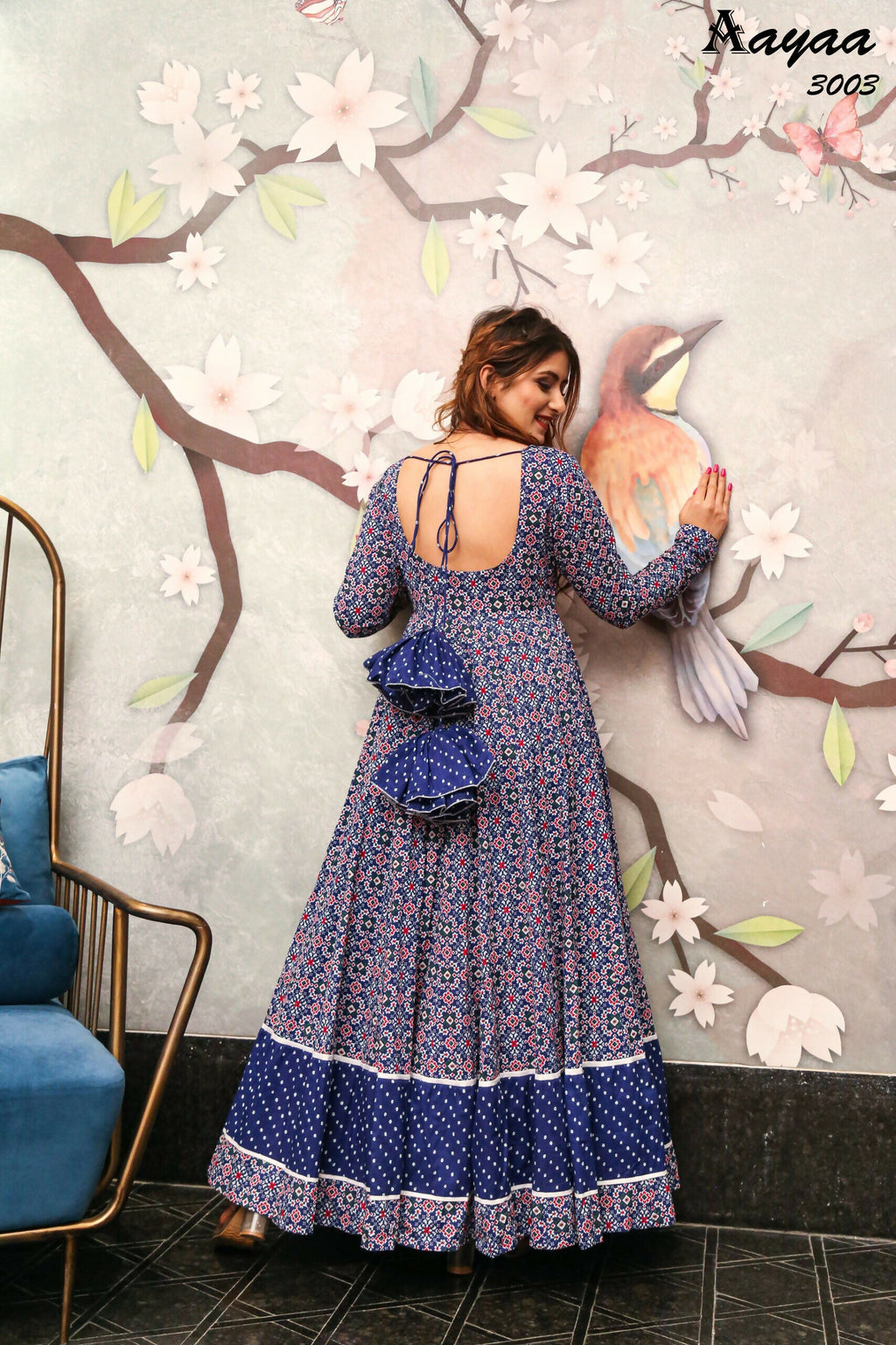 Aayaa Pure Ab Cotton Gown With Heavy Digital Print - Multi Color | Grocsy