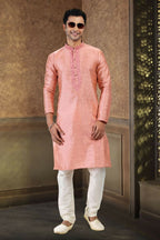 Raivat Ethnic Jacquard Banarasi Silk Thread Work Kurta Pajama In Dark Pink Colour | Grocsy