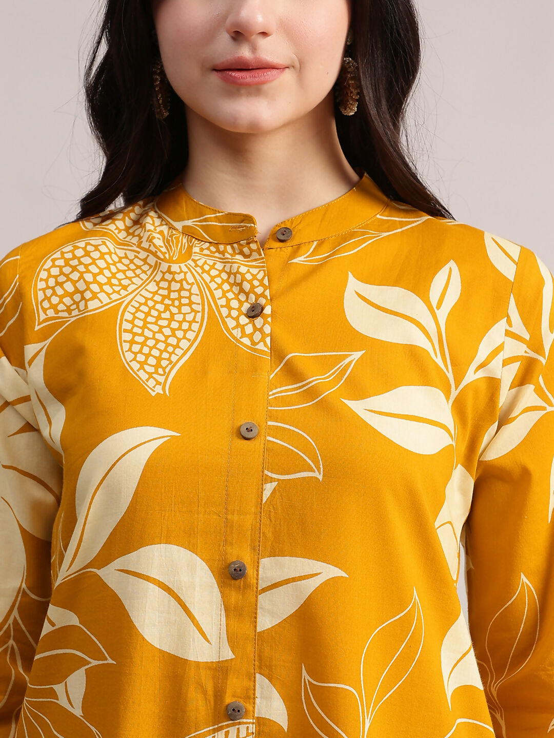 Aavyora Women's Mustard Yellow & White Floral Printed Cotton Co-Ord Set | Grocsy
