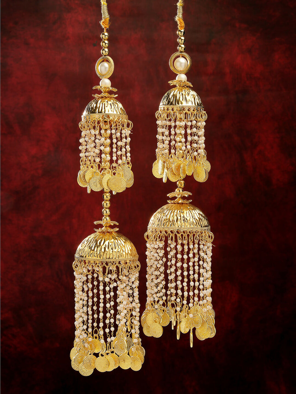NVR Women's Pack Of 2 Gold-Polished & White Pearl Beaded Bridal Layered Heavy Kaleera Sets | Grocsy