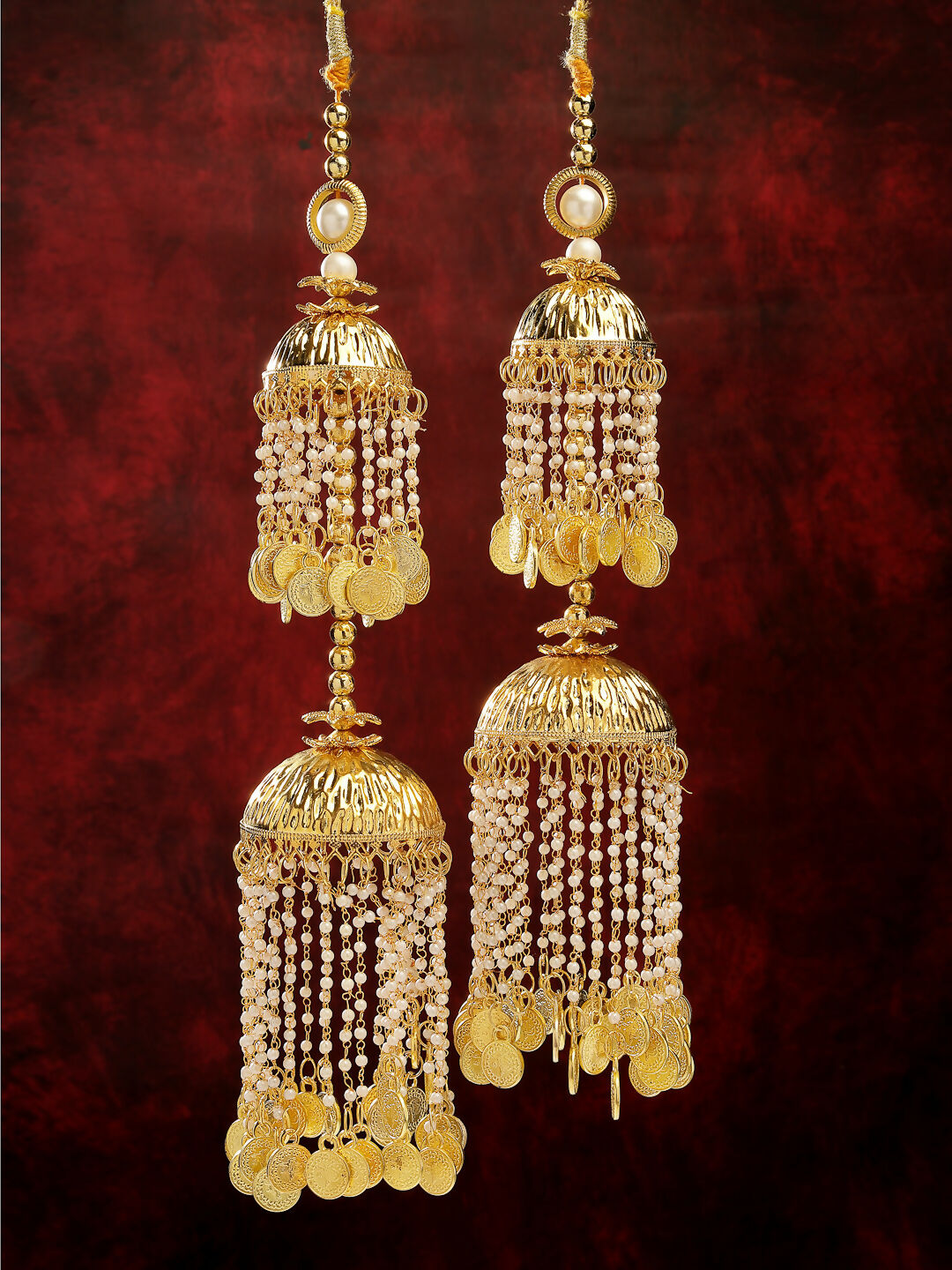 NVR Women's Pack Of 2 Gold-Polished & White Pearl Beaded Bridal Layered Heavy Kaleera Sets | Grocsy
