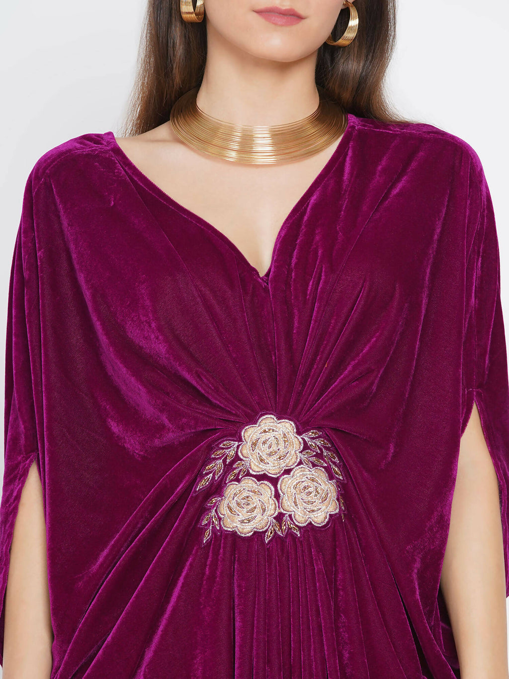 Women Republic Wine Velvet Embroiderd Gown | Grocsy