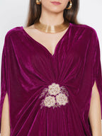 Women Republic Wine Velvet Embroiderd Gown | Grocsy