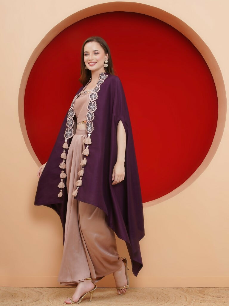 Joban Fashion Purple and Rose Gold Skirt set with Cape | Grocsy