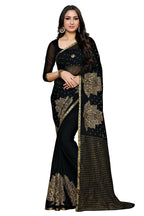 Mimosa Women's Banarasi Chiffon Black Saree | Grocsy