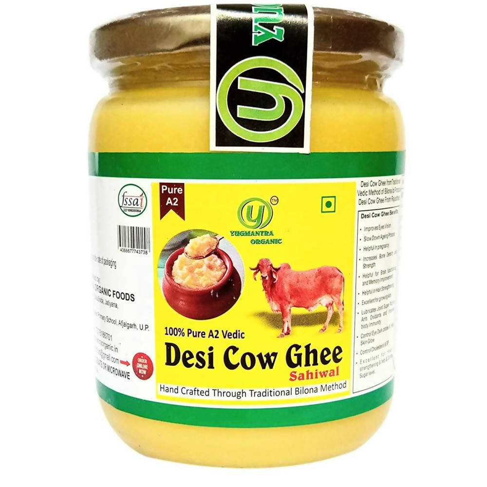 Yugmantra Organic Foods Pure A2 Natural Desi Cow Ghee Sahiwal | Handmade Desi Ghee | Grassfed, Golden, Grainy, Natural Fresh | Grocsy