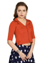 Aastha Fashion Women's Women's Orange Art Silk Button Readymade Blouse | Grocsy