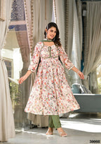 Designer Stylish Cream Slim Georgette Stitched Suit With Dupatta - Kiyara | Grocsy