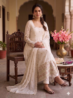 Teeya Creation Premium Off-White Designer Anarkali Suit for Wedding | Grocsy