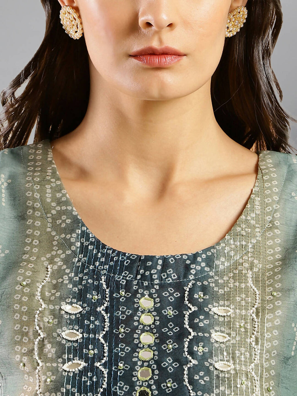Blue Chinon Digital Printed With Hand Work Kurta - Himanshi | Grocsy