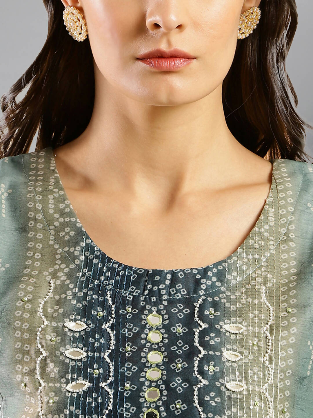 Blue Chinon Digital Printed With Hand Work Kurta - Himanshi | Grocsy