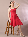 Myshka Women's Pink Solid Shoulder Straps Fit and Flare Party Dress | Grocsy