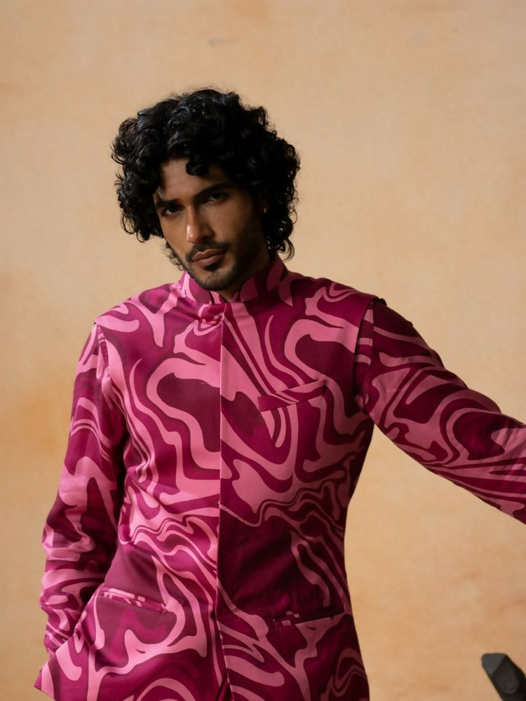 Abstract Marble Print Cotton Nehru Jacket Set by Hilo Design | Grocsy