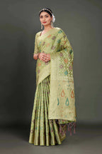Green Soft Organza Woven Design Saree With Unstitched Blouse Piece - Zaara | Grocsy