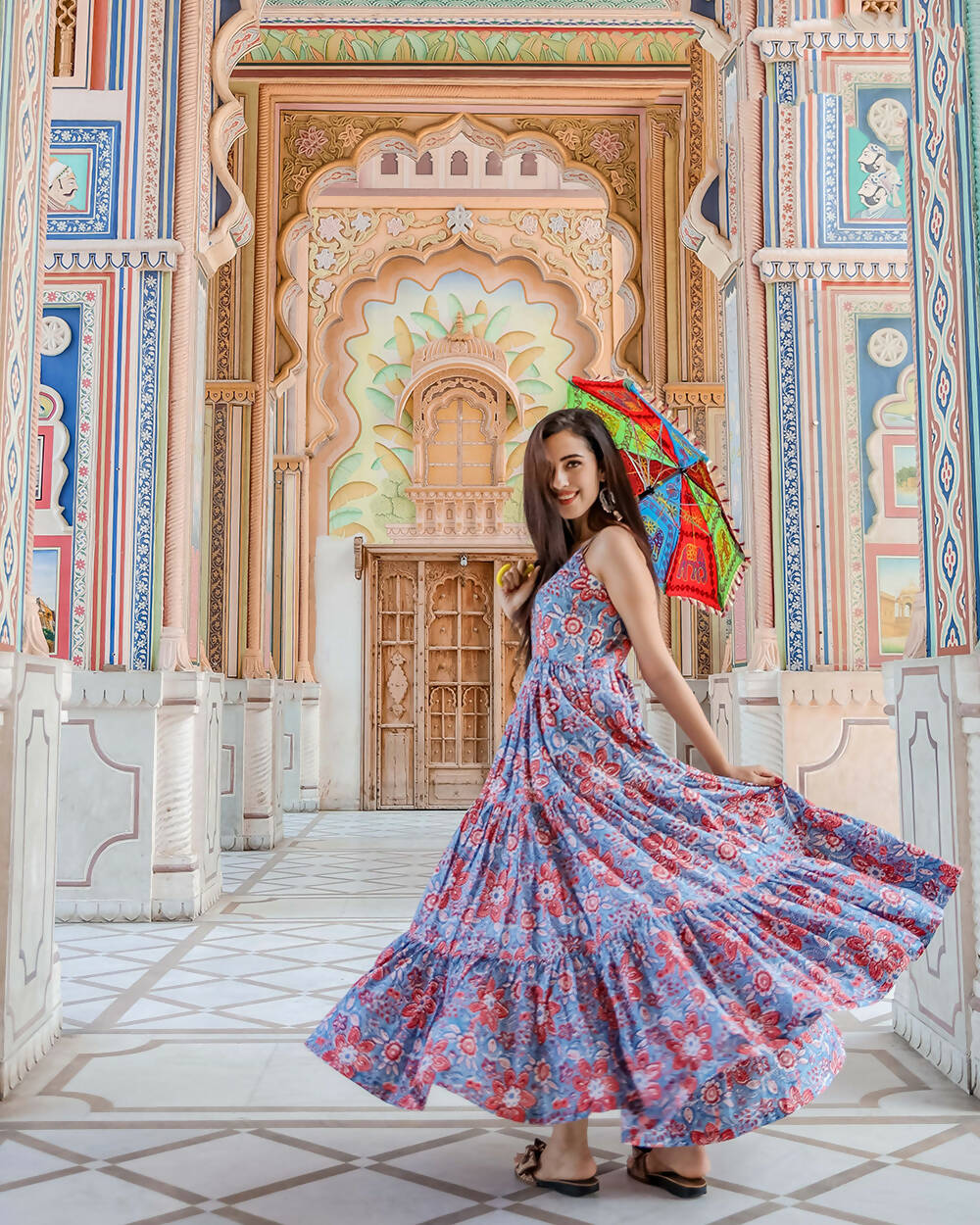 Designer Partywear Printed Blue Pure Maslin Gown - Anbazaar | Grocsy
