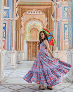 Designer Partywear Printed Blue Pure Maslin Gown - Anbazaar | Grocsy