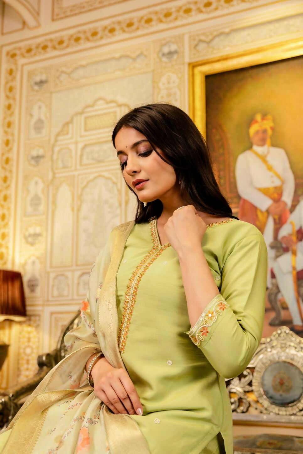 The52 Lemons Women's Beautiful Viscose Shimmer Fabric Embroidered Work Straight Kurta Pant and Dupatta Set | Grocsy