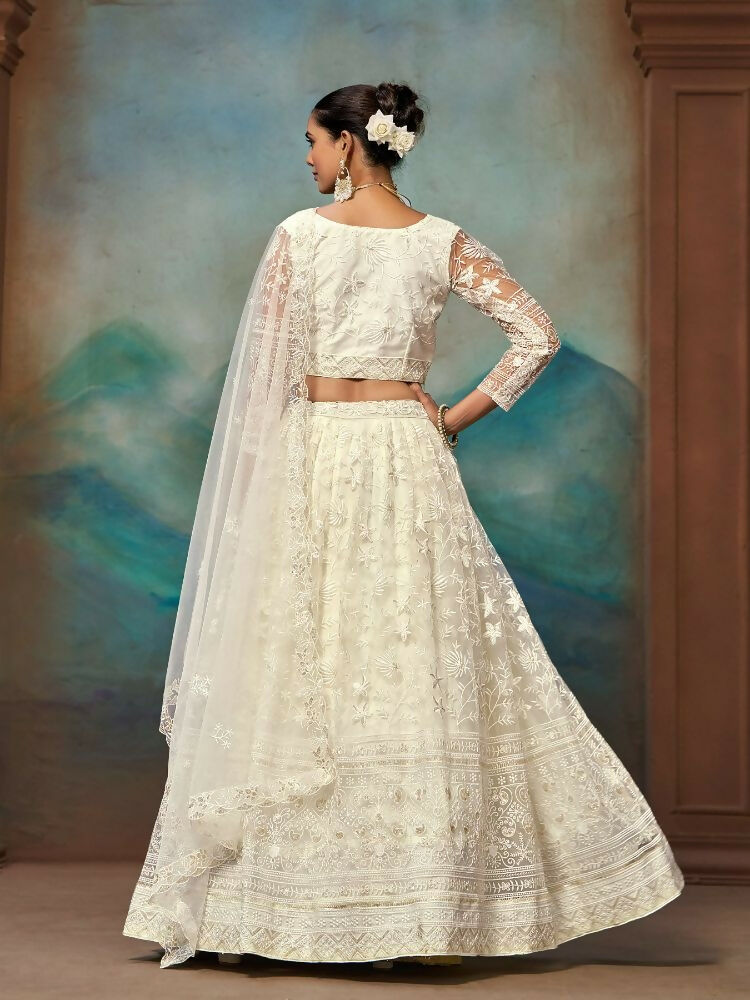 White Net Thread Sequence Embroidery Lehenga Choli - Jihu Culture | Grocsy