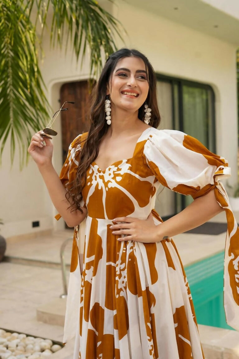 Aayaa Designer Cambric Cotton Printed Full Flaired Gown - Multi Color | Grocsy
