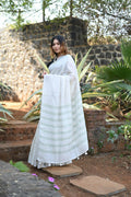 Very Much Indian Pure Linen Saree With Sleek Border And Exclusive Design - Grey | Grocsy