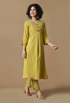 Joban Fashion Mehendi Cotton Kurta Set | Grocsy