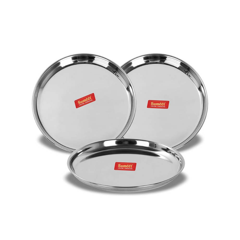 Sumeet Stainless Steel Plates - 17 cm | Grocsy
