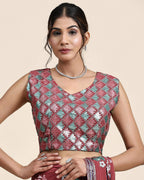 Peach Pure Georgette Sequence work Ready to wear Saree with stitched Blouse - Nirvana | Grocsy